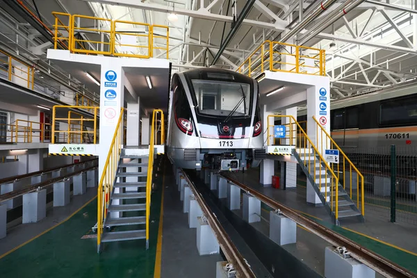 Metro Trenleri Şanghay Çin Deki Metro Hattı Deki Bir Bakım — Stok fotoğraf