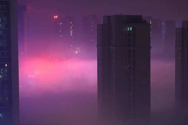 Légi Felvétel Sűrű Ködben Beborító Shenyang Város Észak Kínai Liaoning — Stock Fotó