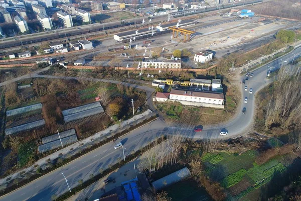 Vista Aerea Della Casa Chiodo Che Provoca Una Strada Forma — Foto Stock