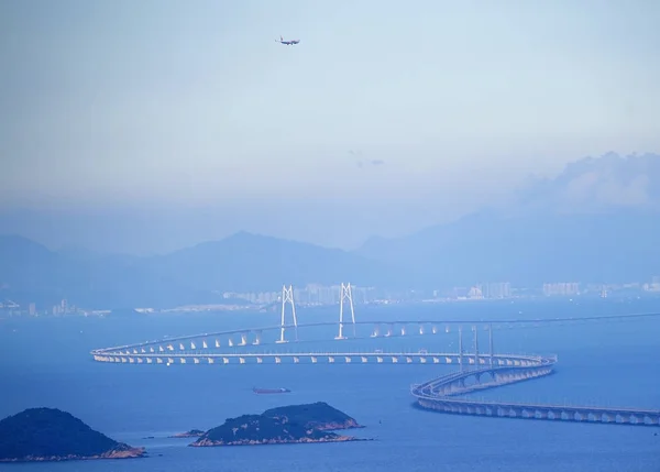 Αεροφωτογραφία Του Μεγαλύτερη Γέφυρα Σταυρού Θάλασσα Στον Κόσμο Γέφυρα Χονγκ — Φωτογραφία Αρχείου