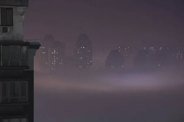Vista Aérea Densa Neblina Que Engole Cidade Shenyang Nordeste Província — Fotografia de Stock