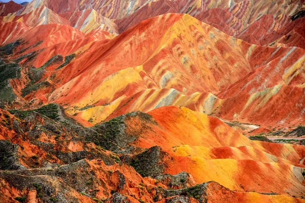 Renkli Kaya Oluşumları Eylül 2017 Zhangye Danxia Ilık Jeolojik Park — Stok fotoğraf