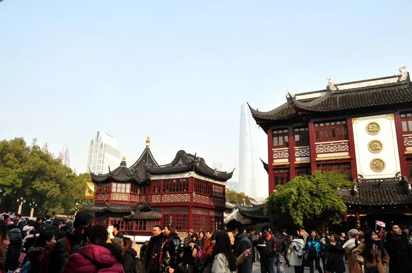 Toeristen Menigte Tuin Yuyuan Tuin Het Kerstavond Festival Shanghai China — Stockfoto