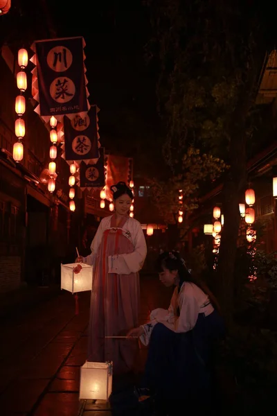 Post Chica China Wang Hongmei Vestida Con Hanfu Traje Tradicional — Foto de Stock