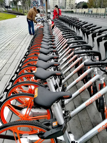 Vélos Service Prêt Vélos Mobike Sont Vus Sur Une Route — Photo