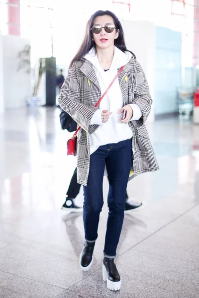 Chinese Actrice Bingbing Afgebeeld Beijing Capital International Airport Beijing China — Stockfoto