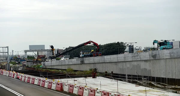 这张拍摄于 7年的照片显示 世界上最长的跨海大桥 港珠澳大桥香港段正在中国香港建设 — 图库照片