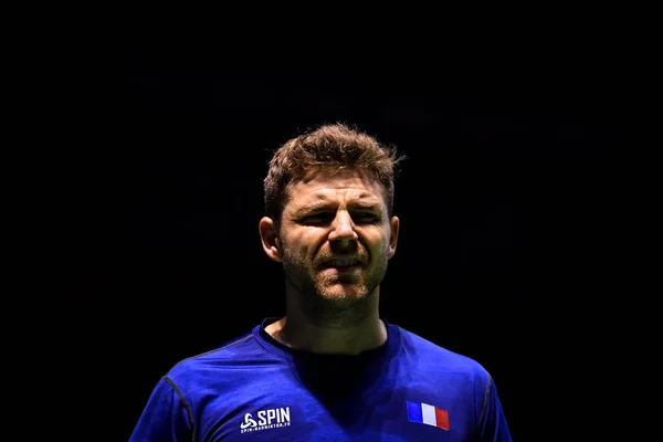 Brice Leverdez France Reacts Competes Lee Chong Wei Malaysia Second — Stock Photo, Image