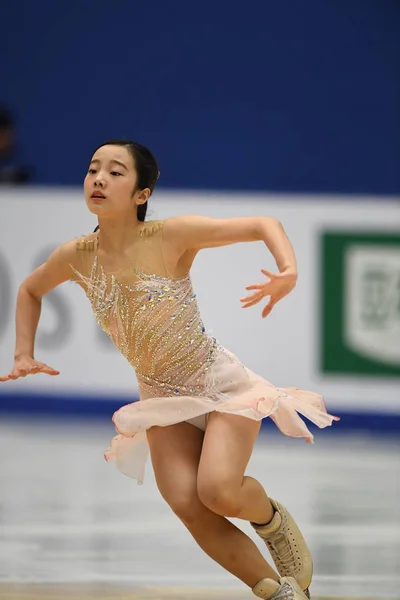 日本人フィギュア スケート選手マリン ホンダ Perfoms 女子ショート プログラムで カップの中国 Isu グランプリのフィギュアスケート 2017 — ストック写真