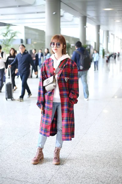 Chinese Actrice Jing Tian Afgebeeld Shanghai Hongqiao International Airport Shanghai — Stockfoto
