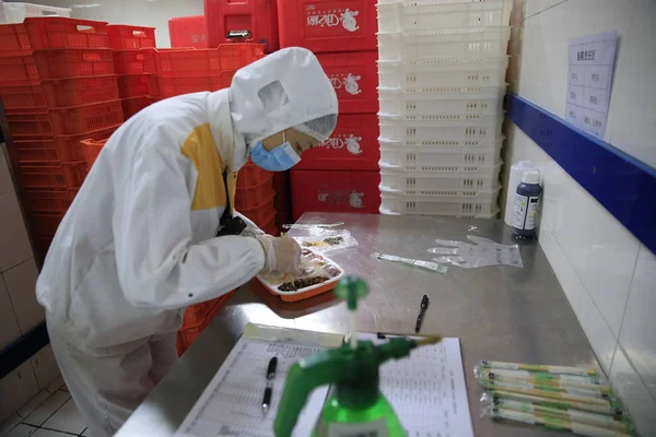 Chinese Worker Checks Food Filled Lunch Box High Speed Train — Stock Photo, Image