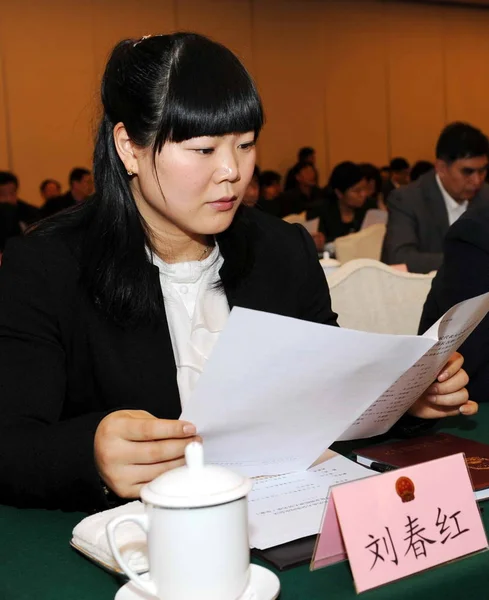 Halterofilista Chinês Liu Chunhong Participa Uma Conferência Cidade Jinan Província — Fotografia de Stock