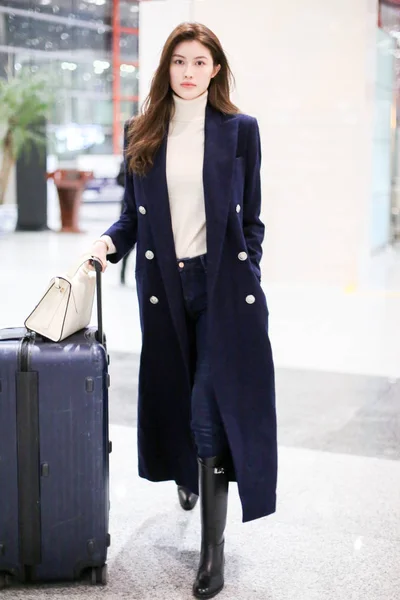 Chinese Supermodel Hij Sui Afgebeeld Beijing Capital International Airport Beijing — Stockfoto