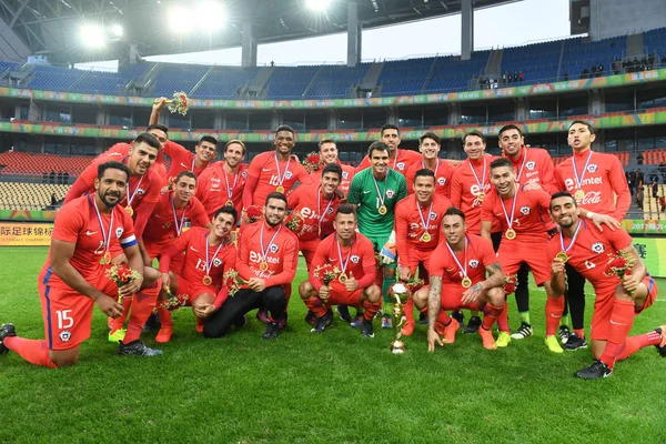 Spelare Chile Posera För Bilder Med Deras Trophy Efter Att — Stockfoto