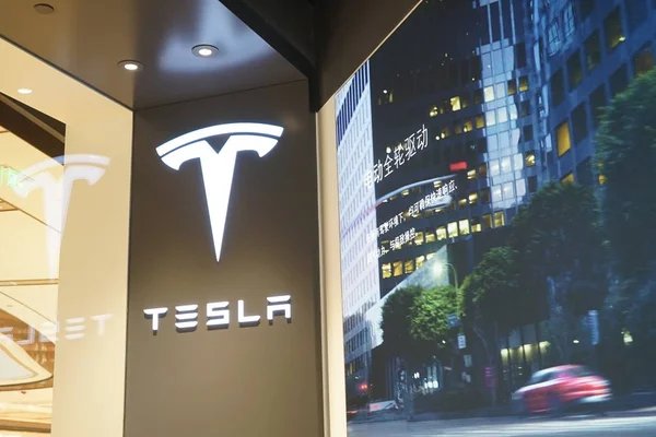 Ansicht Eines Logos Einem Autohaus Von Tesla Shanghai China November — Stockfoto