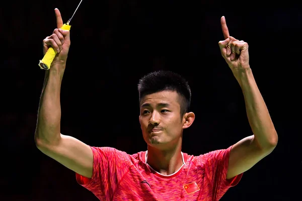 Chen Long Fra Kina Feirer Etter Slått Viktor Axelsen Danmark – stockfoto