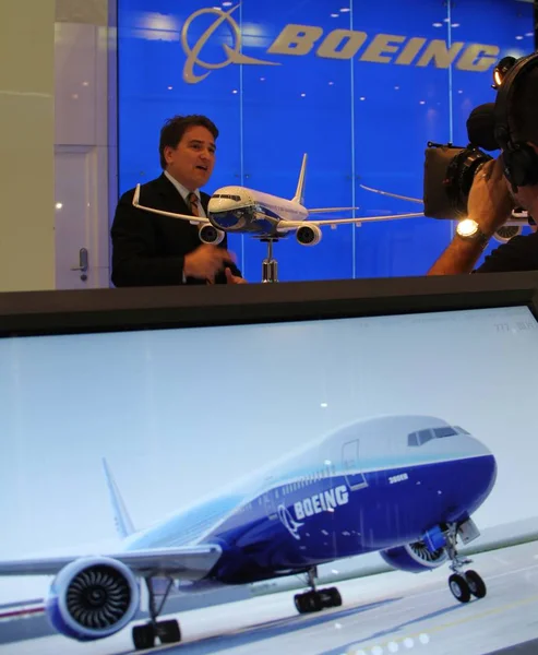 Modelo Avião Boeing Está Exibição Durante 14Th Beijing International Aviation — Fotografia de Stock