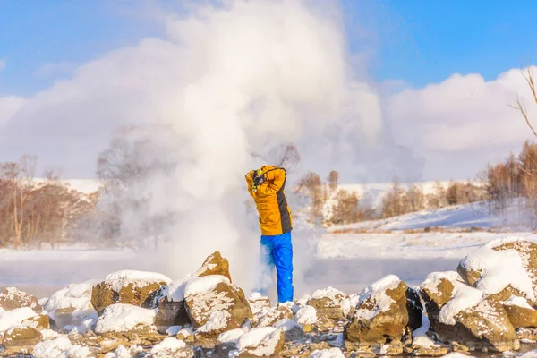 Água Quente Congela Momento Que Turista Chinês Derrama Uma Panela — Fotografia de Stock