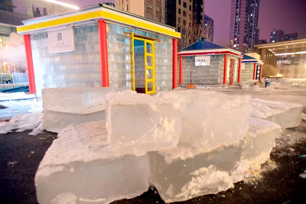 View Houses Made Ice Blocks Restaurant Shenyang City Northeast China — стоковое фото