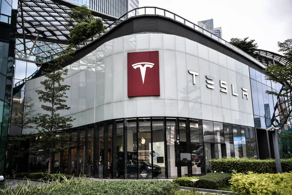 Blick Auf Ein Autohaus Von Tesla Der Stadt Guangzhou Provinz — Stockfoto