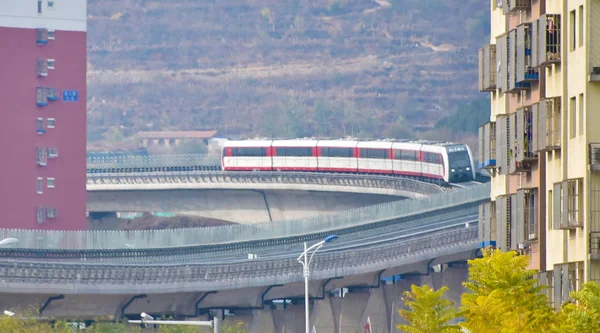 Maglev Vonat Fut Peking Első Közép Alacsony Sebességű Maglev Vonalon — Stock Fotó