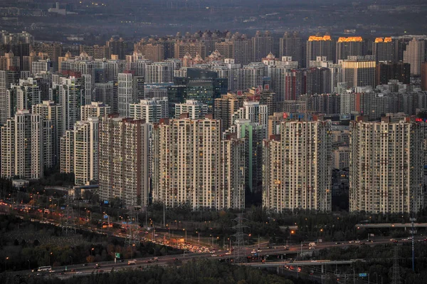 Una Vista Grupo Edificios Apartamentos Residenciales Gran Altura Beijing China — Foto de Stock