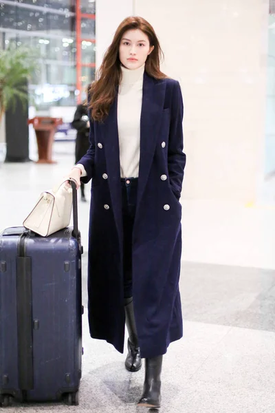 Chinese Supermodel Hij Sui Afgebeeld Beijing Capital International Airport Beijing — Stockfoto