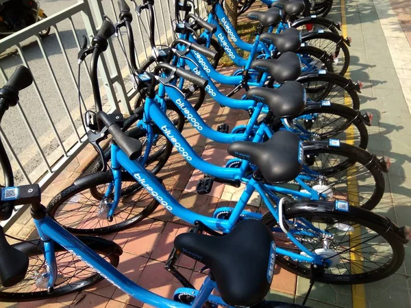 Des Vélos Service Chinois Partage Vélos Bluegogo Sont Alignés Dans — Photo