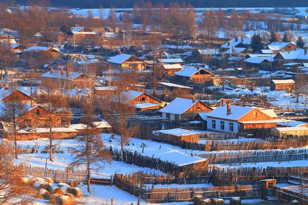 Datei Eine Vogelperspektive Zeigt Die Winterlandschaft Eines Bauernhofes Größeren Khingan — Stockfoto