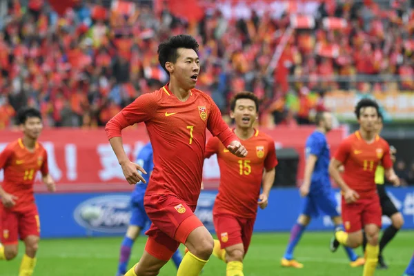 Wang Jingbin Della Cina Davanti Reagisce Dopo Aver Segnato Gol — Foto Stock