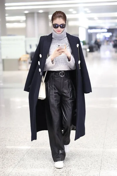 Chinese Supermodel Hij Sui Afgebeeld Shanghai Hongqiao International Airport Shanghai — Stockfoto