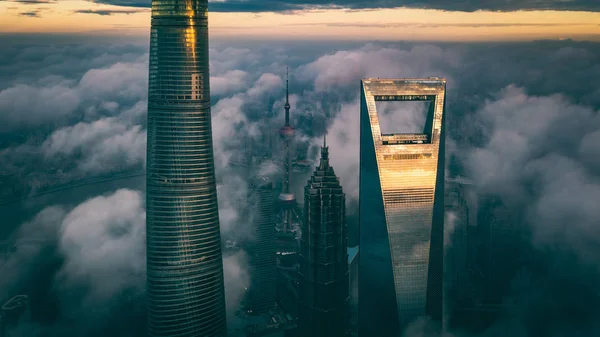 Cime Della Shanghai Tower Più Alta Shanghai World Financial Center — Foto Stock