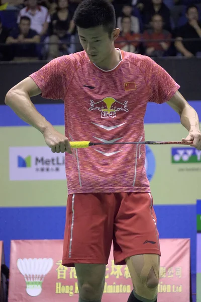 Chen Long Della Cina Reagisce Mentre Compete Contro Lee Chong — Foto Stock