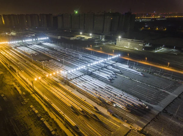 Вид Воздуха Скоростные Поезда Пулями Железнодорожном Вокзале Сианьбэй Провинция Шэньси — стоковое фото
