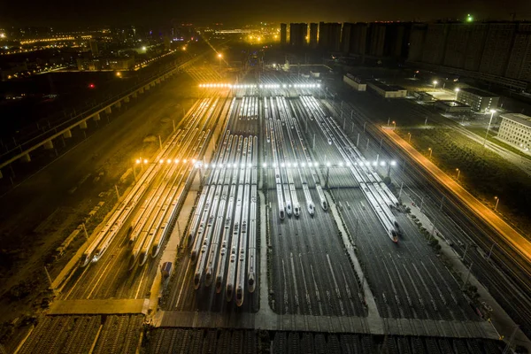 Flygfoto Över Hög Hastighet Bullet Tåg Anbei Järnvägsstationen Staden Shaanxi — Stockfoto