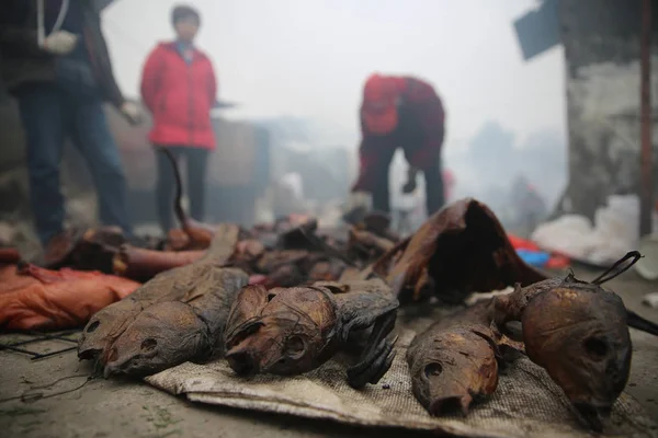 Vue Viande Fumée Sur Site Transformation Dans Ville Dazhou Dans — Photo