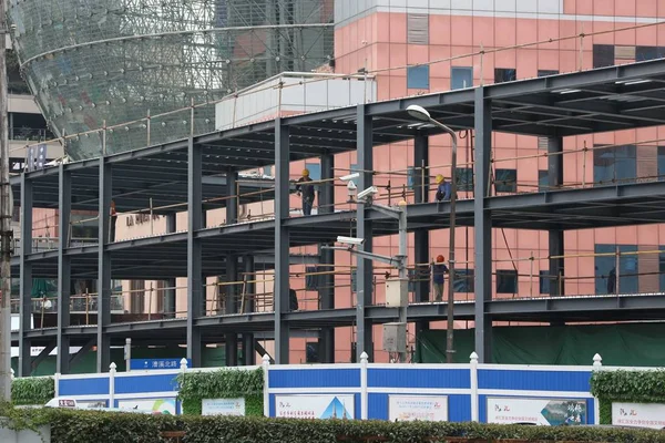 Passeio Pedestre Forma Anel Para Conectar Shoppings Está Construção Xujiahui — Fotografia de Stock