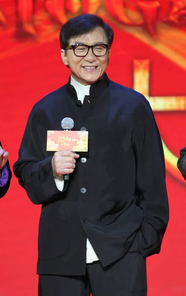 Superestrela Kungfu Hong Kong Jackie Chan Participa Uma Conferência Imprensa — Fotografia de Stock