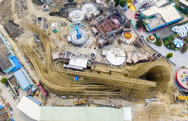 Aerial View Construction Site Wooden Roller Coaster Chengdu Happy Valley — Stock Photo, Image