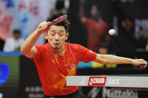 Zhang Jike Van China Teruggegaan Een Schot Fan Zhendong Van — Stockfoto