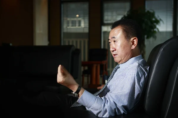 Wang Jianlin Dalian Wanda Group Pekingi Interjú Során Beszél Kína — Stock Fotó