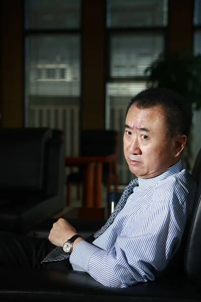 Wang Jianlin Ordförande Dalian Wanda Group Talar Intervju Peking Kina — Stockfoto