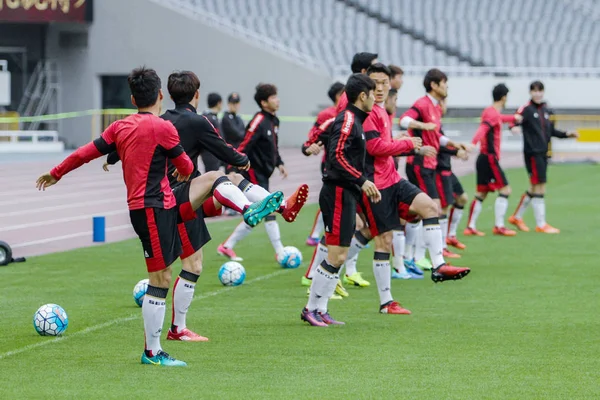 Игроки Сеул Южной Кореи Принимают Участие Тренировочной Сессии Матча Группы — стоковое фото