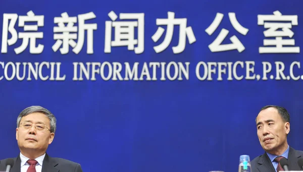 Guo Shuqing Balra Elnöke Kínai Bankfelügyeleti Bizottság Cbrc Beszél Egy — Stock Fotó