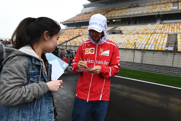 German Driver Sebastian Vettel Ferrari Signs Autographs Fans Fan Meeting — Stock Photo, Image