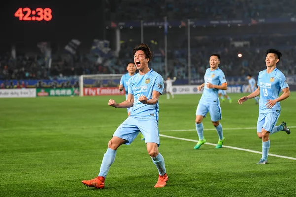 Hong Jeong Číny Ťiang Suning Slaví Vstřelení Branky Proti Japonsku — Stock fotografie