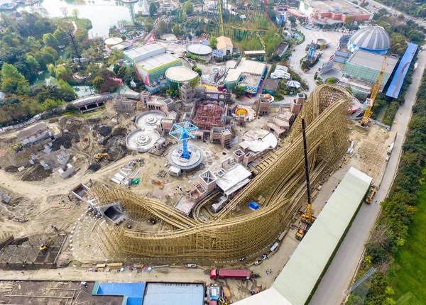 Widok Lotu Ptaka Budowy Drewniany Roller Coaster Chengdu Happy Valley — Zdjęcie stockowe