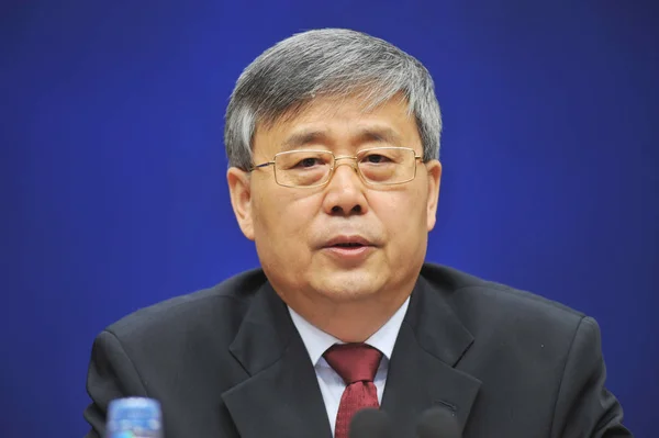 Guo Shuqing Nowy Prezes China Banking Regulatory Commission Cbrc Mówi — Zdjęcie stockowe