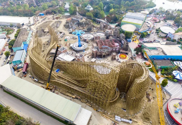 Widok Lotu Ptaka Budowy Drewniany Roller Coaster Chengdu Happy Valley — Zdjęcie stockowe