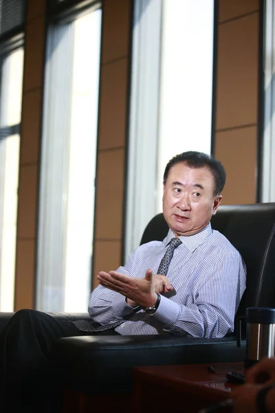 Wang Jianlin Dalian Wanda Group Pekingi Interjú Során Beszél Kína — Stock Fotó